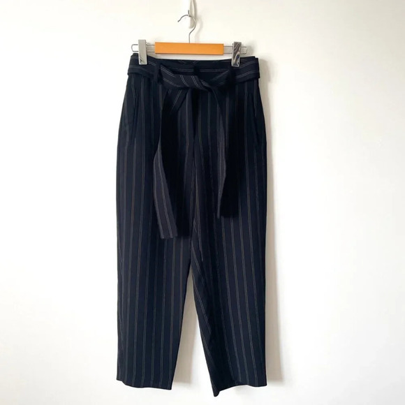 Aritzia Wilfred  Tie-Front Jallade Cropped High Waisted Pant Pinstripe Size 2 - Picture 4 of 8